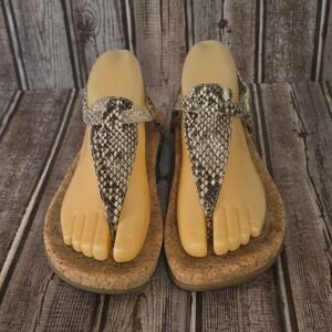Sz 38 / 7.5-8 Aetrex Emilia Snakeskin Print Cork Thong Comfort Sandals VGUC!